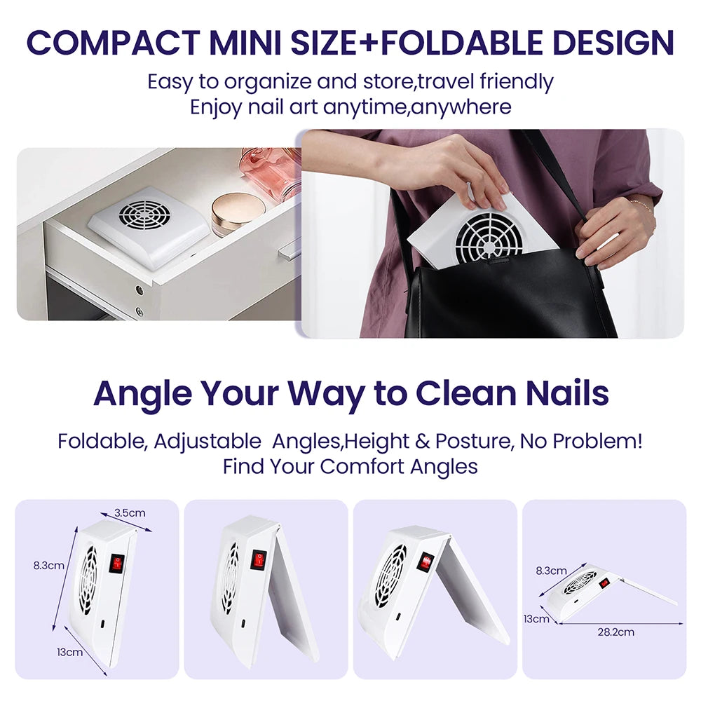 3300PRM Nail Dust Collector Low Noise Foldable Nail Dust Collector With 2 Reusable Filter bags Vacuum Fan Dust Extractor