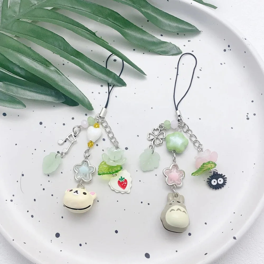Handmade Beaded Cat Phone Charm Chain, Four-Leaf Clover Y2K Keychain and Bag Charm