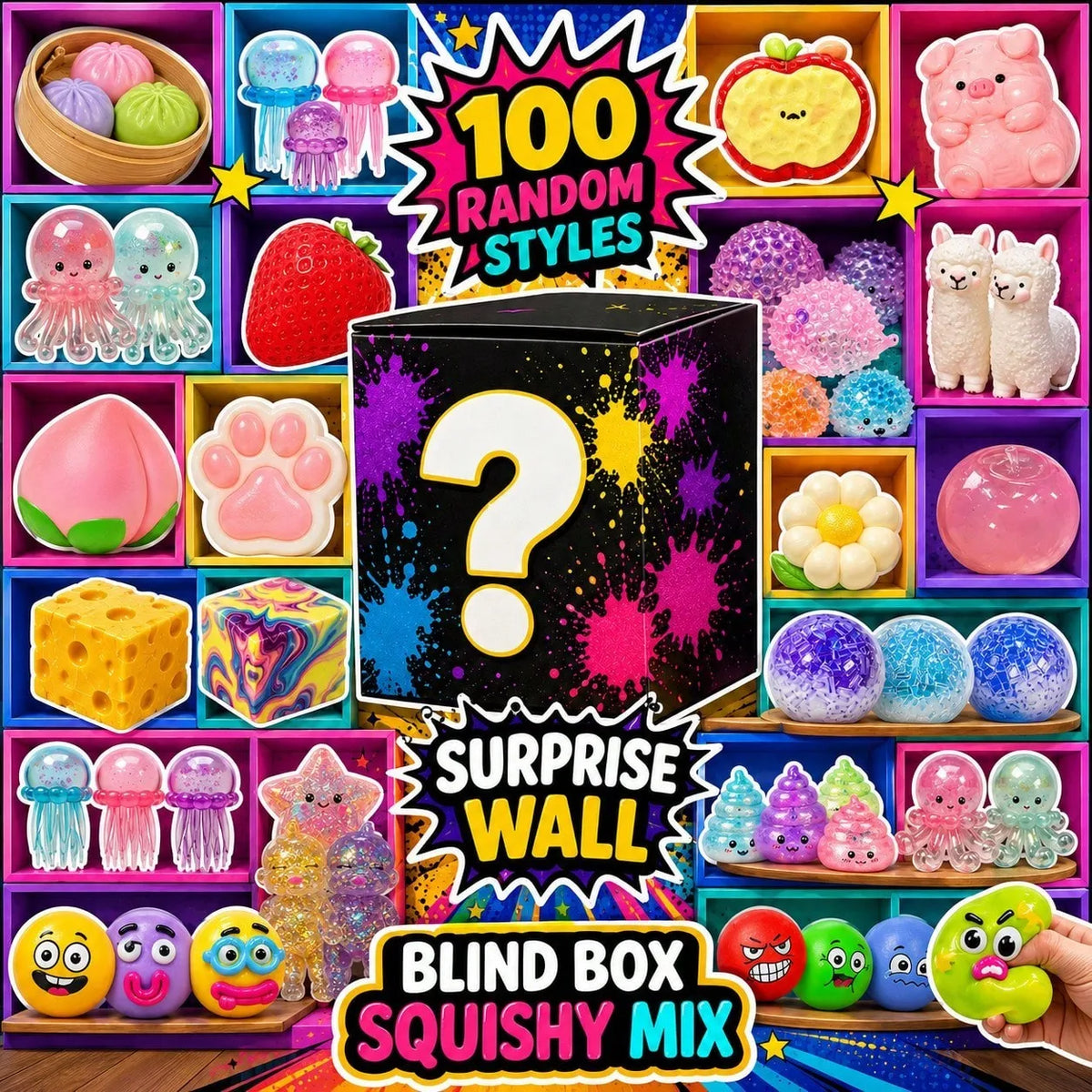Random Cute Squishy Toy Party Favor, Soft Stress Relief Fidget Collectible