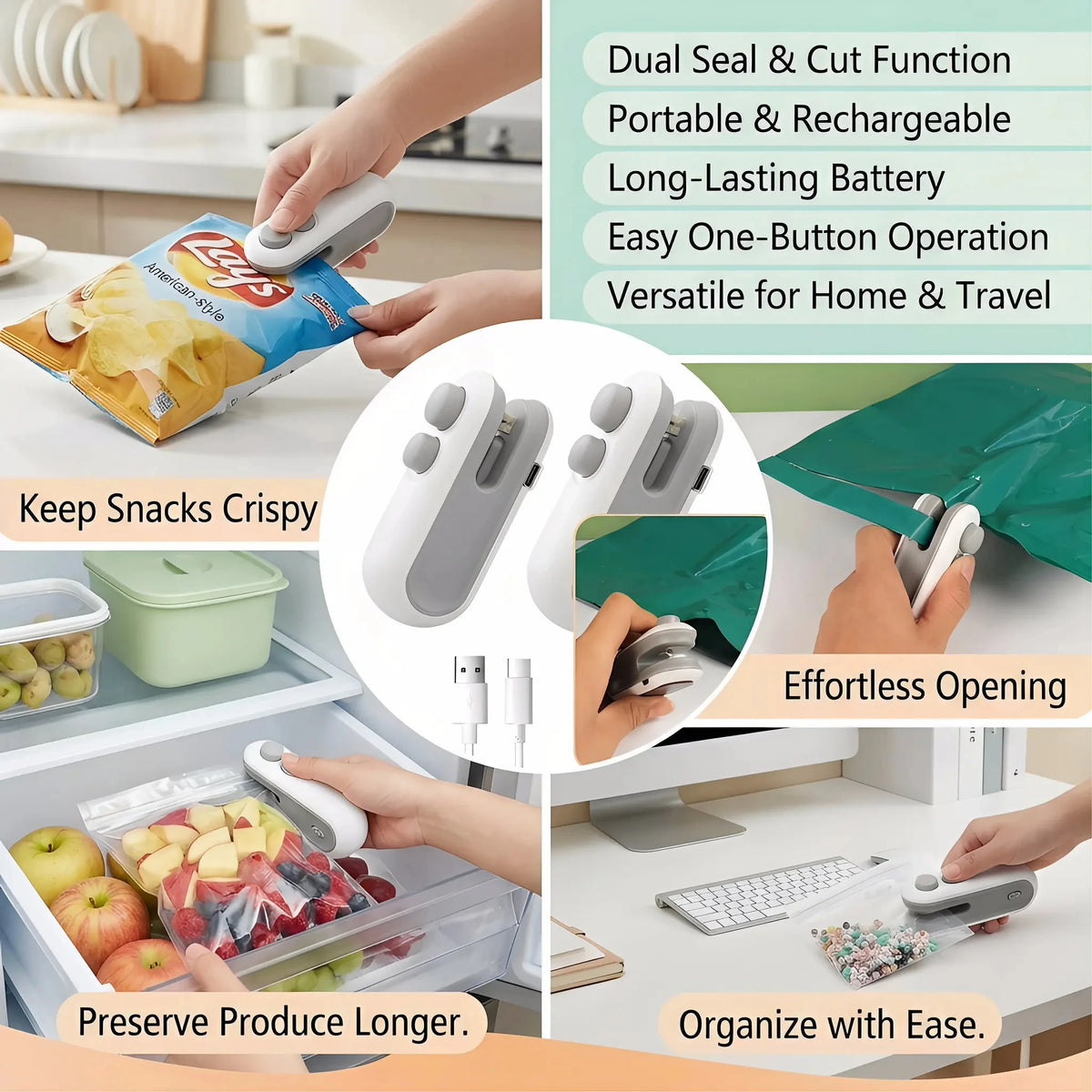 Mini Handheld Bag Heat Sealer, Portable Snack Bag Sealing Machine for Food Storage