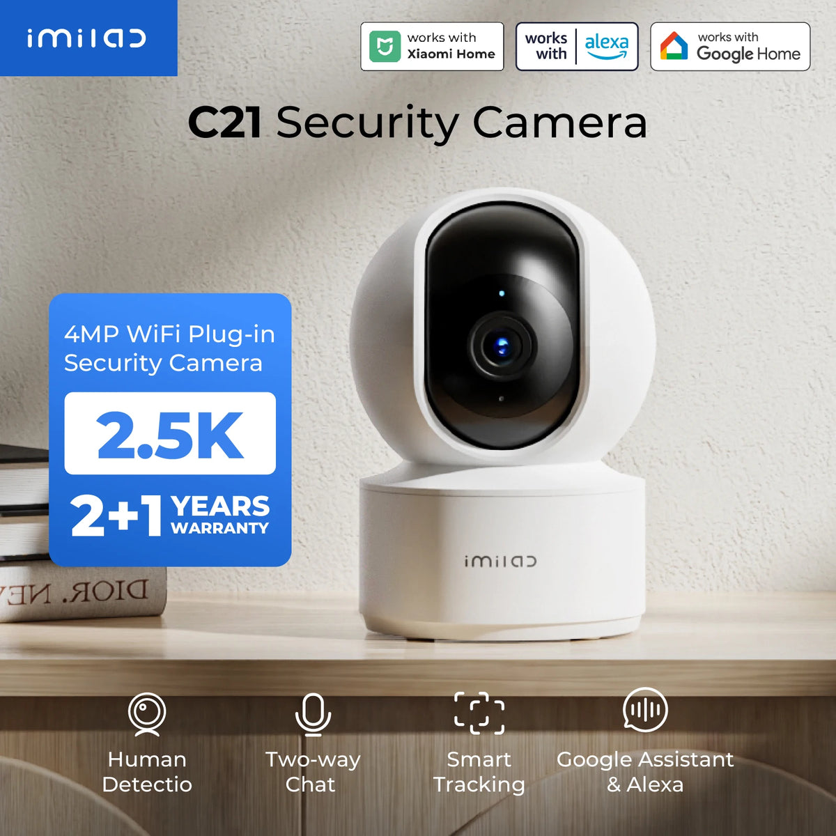 C21 WiFi Camera 2.5K Baby Monitor Indoor IP Camera with PTZ Night Vision 2-Way Audio Human Tracking AI Detection