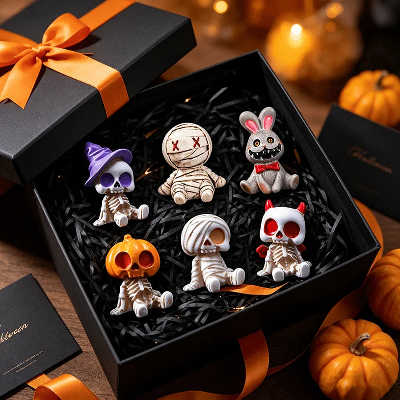 6-Piece Halloween Miniature Resin Figurines, Skeleton and Mummy Statues for Decor