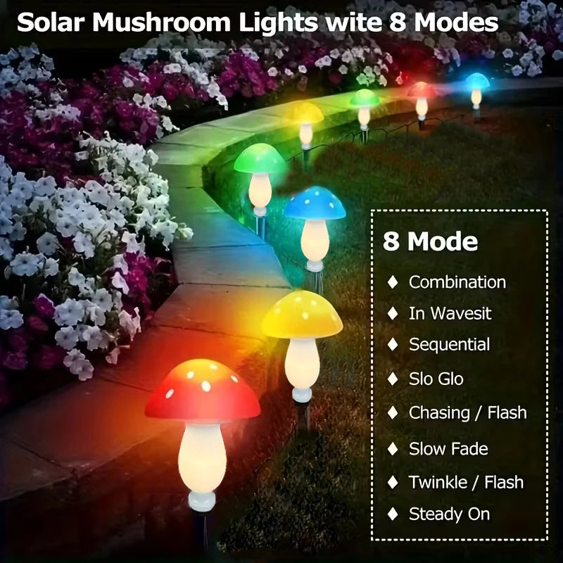 Solar Mushroom Garden Stake Lights, 8 Pack
