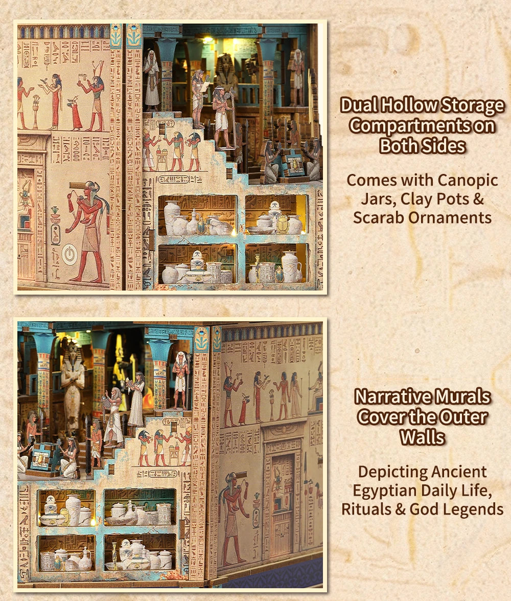 DIY Book Nook Kit, Egyptian Pyramid 3D Wooden Bookshelf Insert