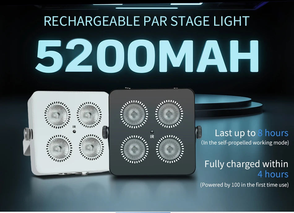 RGBWA UV 6in1 LED Battery Powered Wash Par Light 4x18W Supports DMX ControlMini Battery Operated Party & Wedding Light