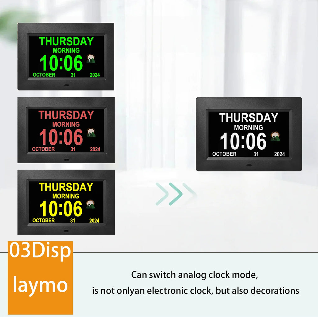 Dementia Clocks for Seniors, Digital Clock with Day and Date | Large Font, Multiple Alarm Clocks, Multiple Interface Displays, Automatic Dimming, Remote Control