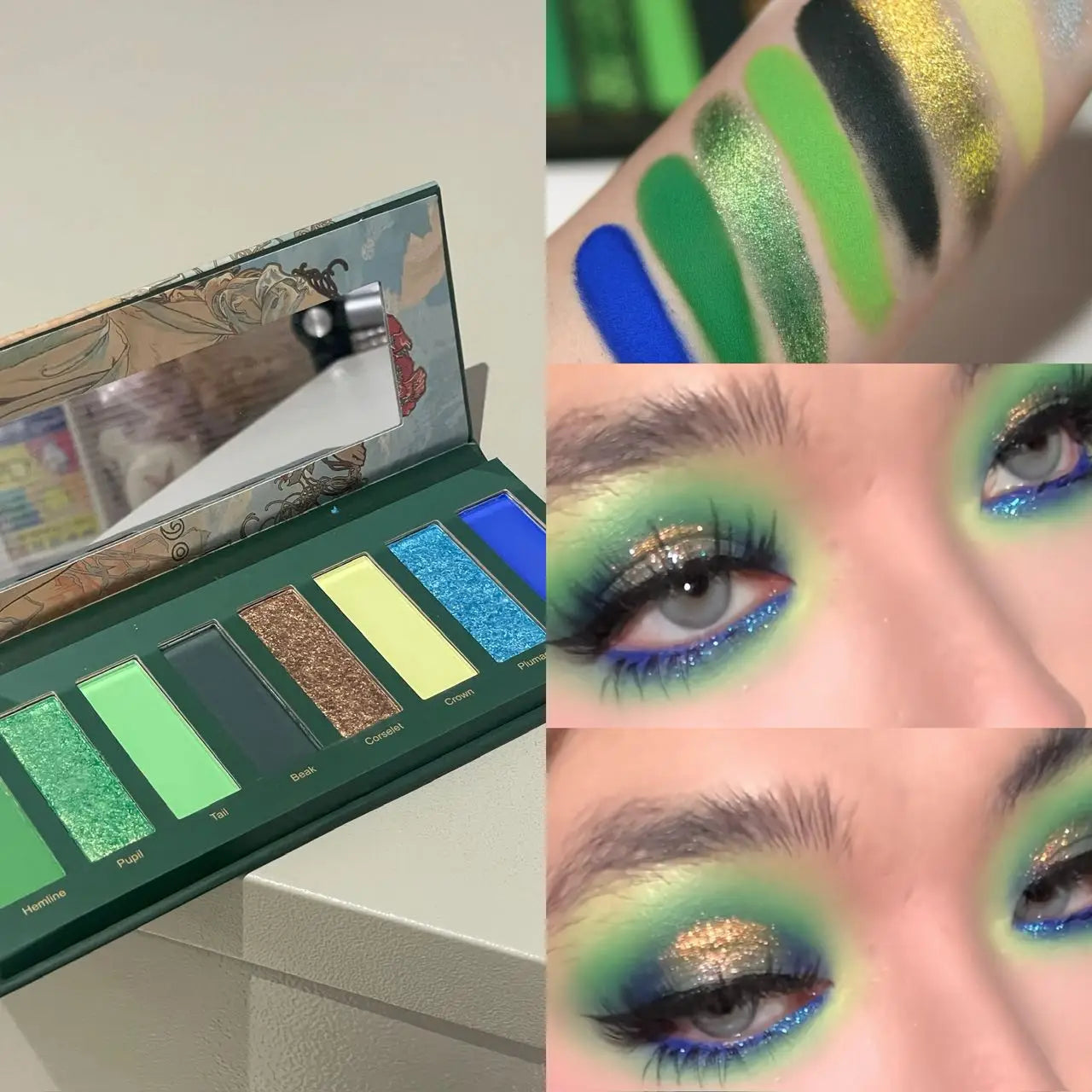 8 Colors Diamond Pearl Punk Green Eyeshadow Halloween Makeup Palette Waterproof Matte Smoky Polarized Green Eye Shadow Palette