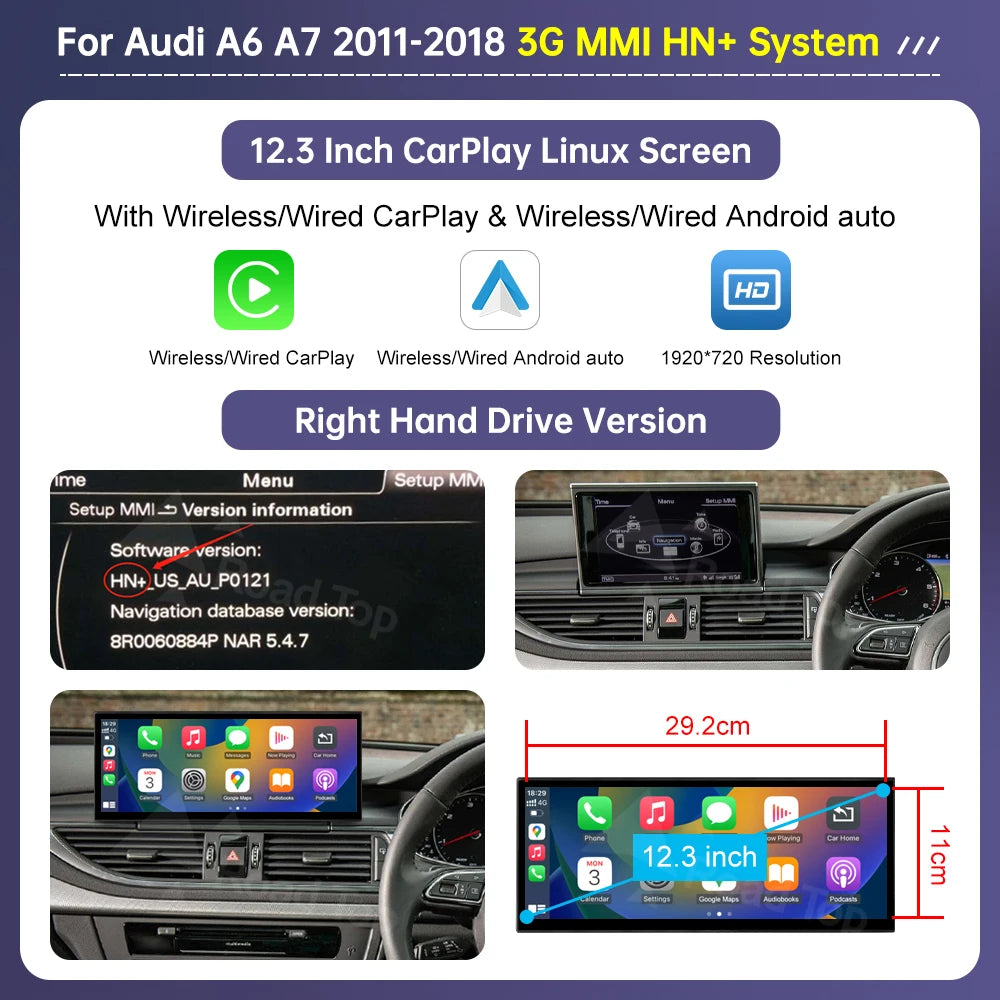 Road Top 12.3" Wireless CarPlay & Android Auto Car Screen