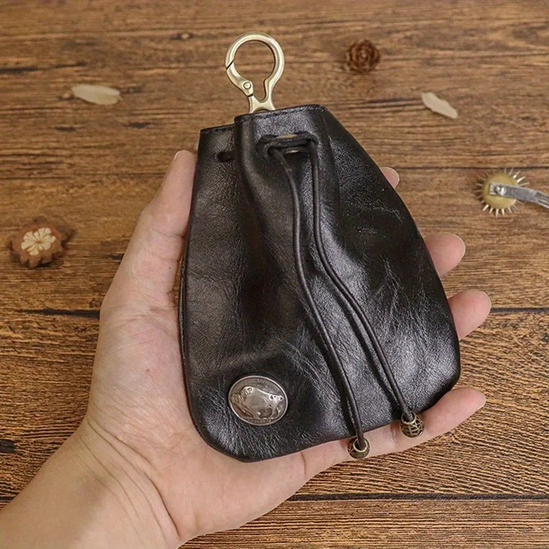 Vintage Leather Zip Coin Purse Card Holder Mini Wallet Key Organizer Travel Pouch for Gifts Daily Carry