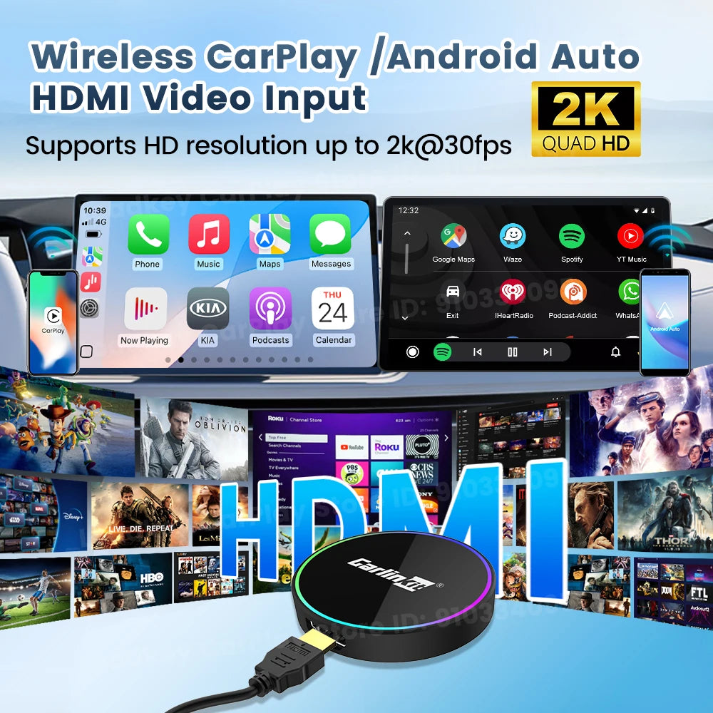 2026 CarlinKit HD2CP Pro CarPlay to HDMI Wireless Adapter CarPlay Android Auto 2K HDMI Input Support Tv Stick Laptop Tv Box 5.0