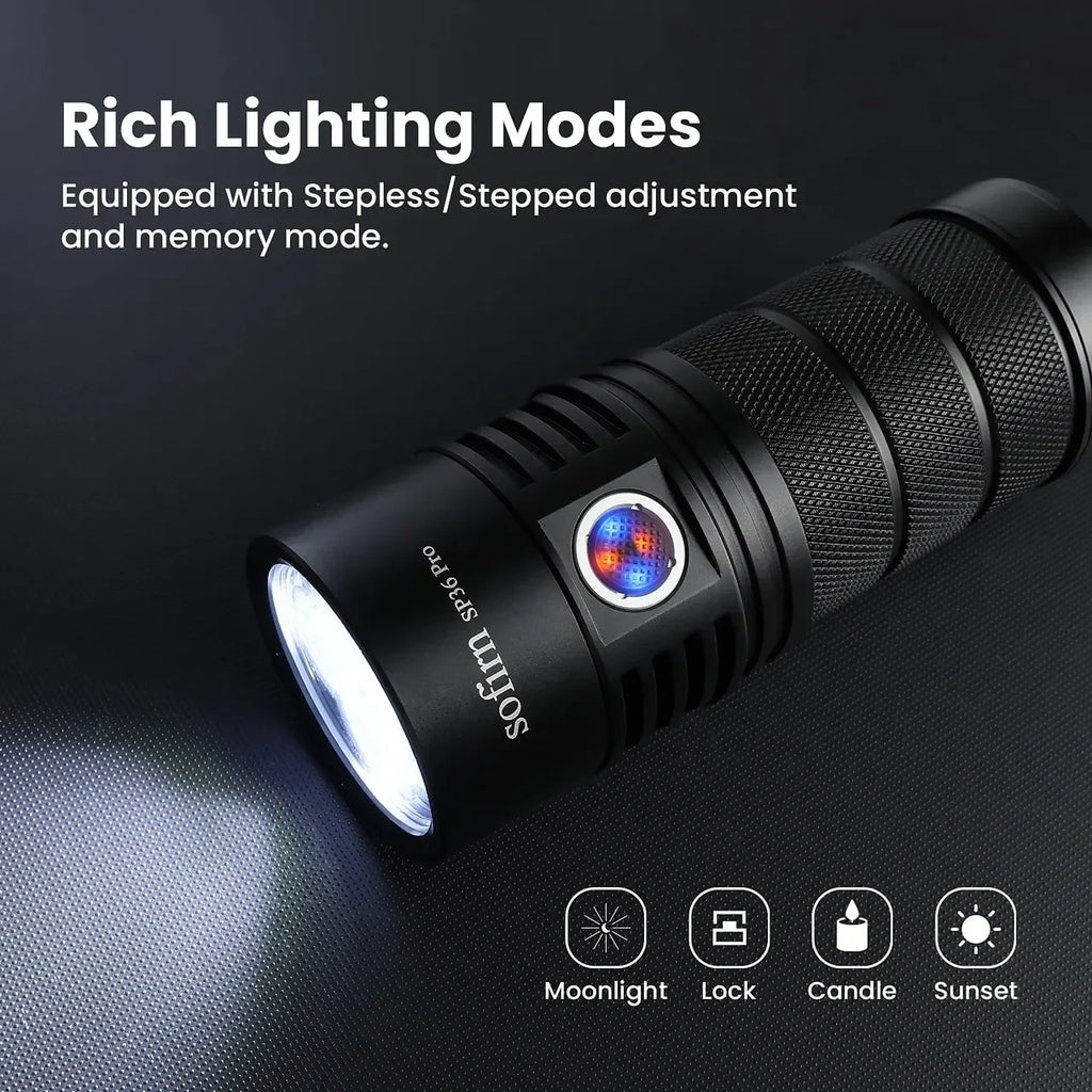 SP36 PRO 8000lm Powerful Flashlight 4SST40 LED Light USB C Rechargeable 18650 Torch with Anduril 2.0 UI