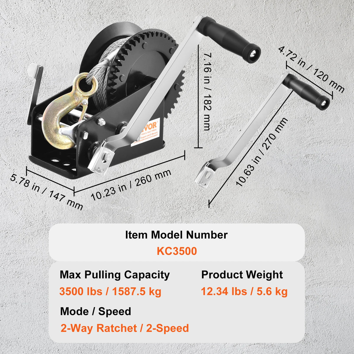 Heavy-Duty Hand Winch with 33ft Steel Cable and Two-Way Ratchet for Trailer, Boat or ATV