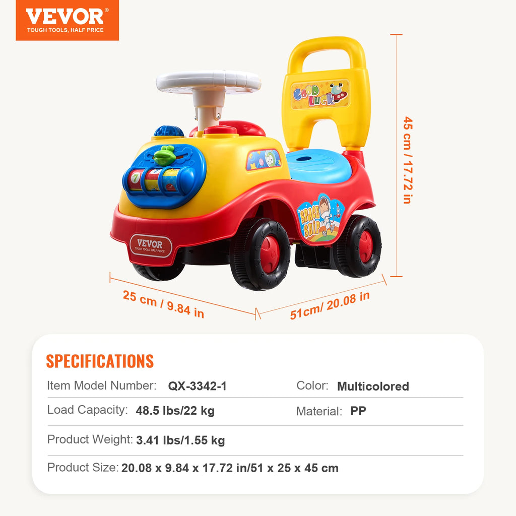 Toddler Ride-On Push Car with Music, Steering Wheel and Under-Seat Storage