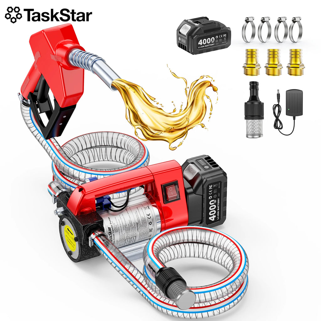 Taskstar Cordless Electric Diesel Transfer Kit with 2x6.6FT Hoses 12GPM Fuel Transfer Pump for 18V Makita Battery Pin