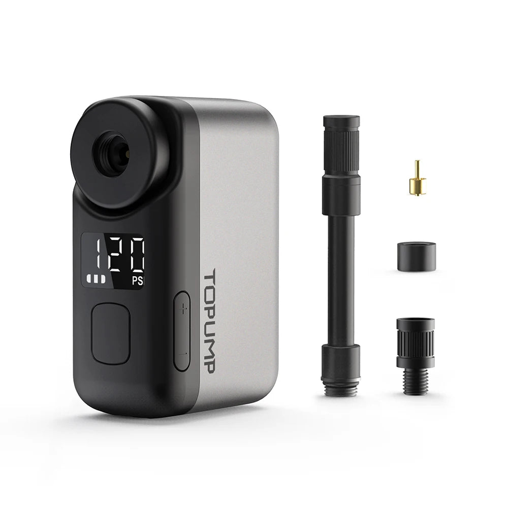 Tiny Pump Mini Bike Tire Pump with Gauge, 120PSI Portable Electric Bicycle Air Pump, Auto Stop, Type-C Rechargeable Battery