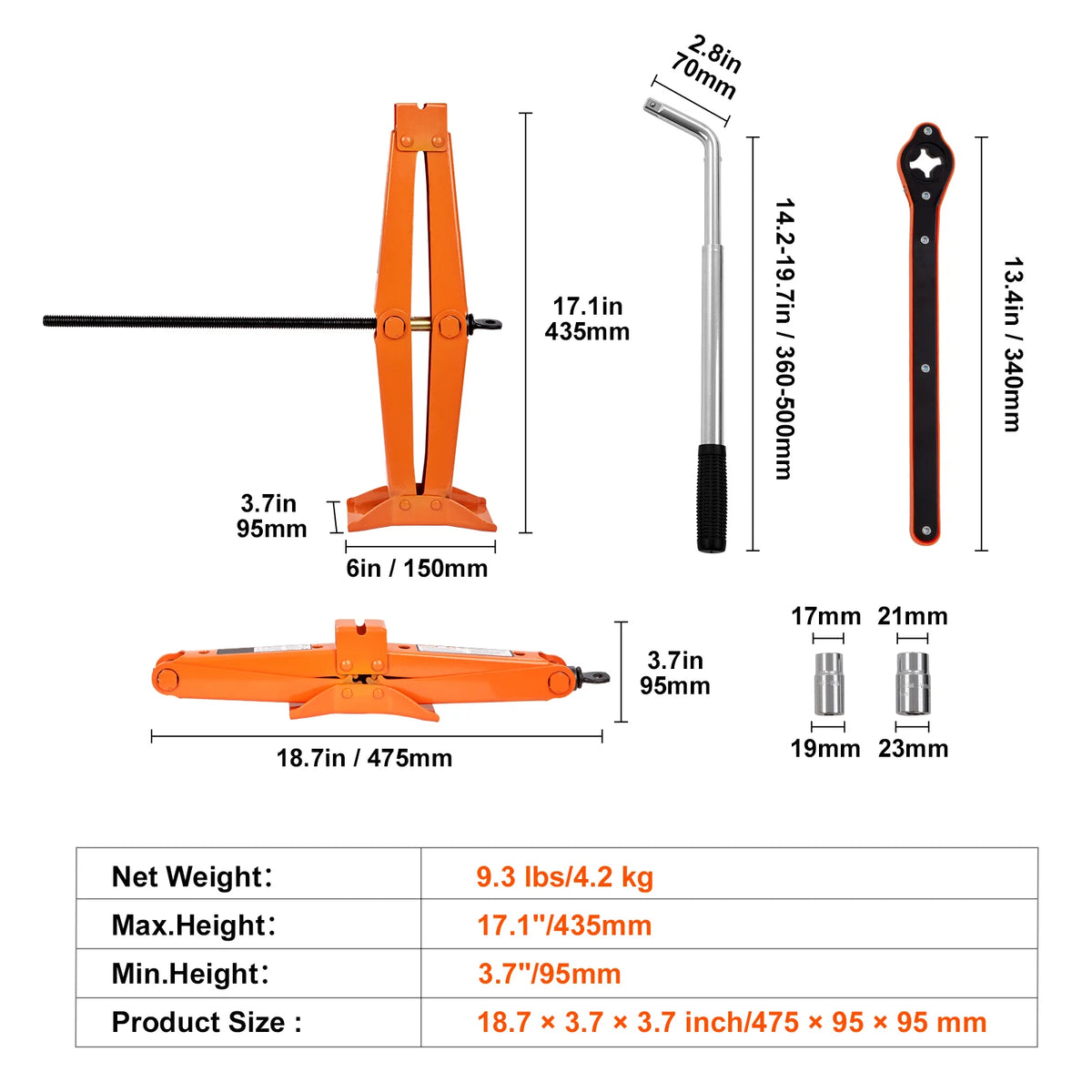 SucceBuy Scissor Jack 2.5Ton/5512 lbs Scissor Car Jack 3.7"-17.1" Lifting Range Scissor Lift Jack Portable Tire Jack for Car Etc