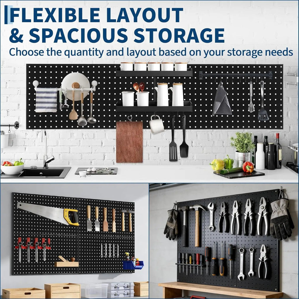4 Pack Metal Pegboard Panels, 48" x 24" Steel Peg Board Wall Organizer with Flexible Layout for Craft Room Tool Organization