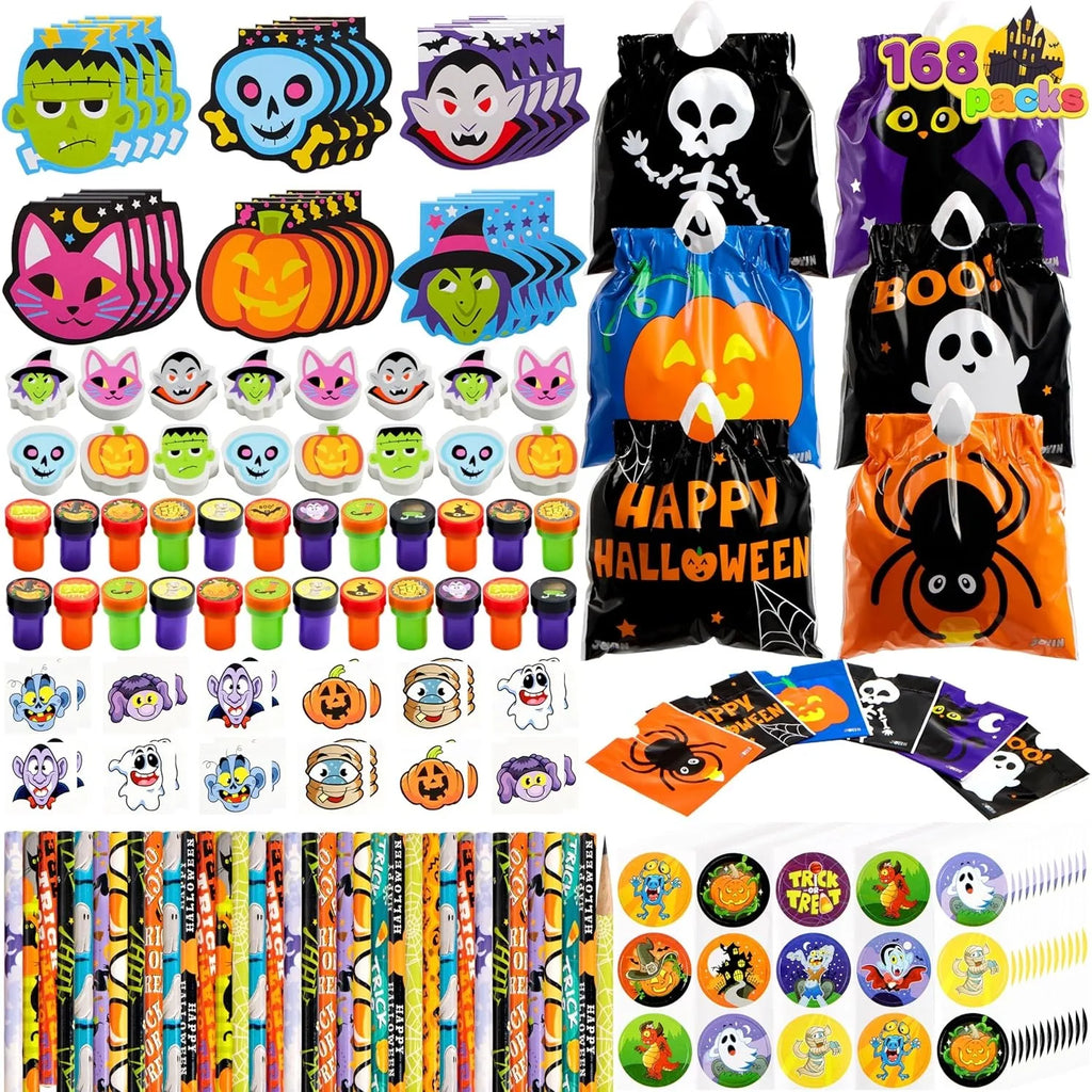 Halloween Party Favor Stationery Set, 168 Pcs for Trick or Treat Bags