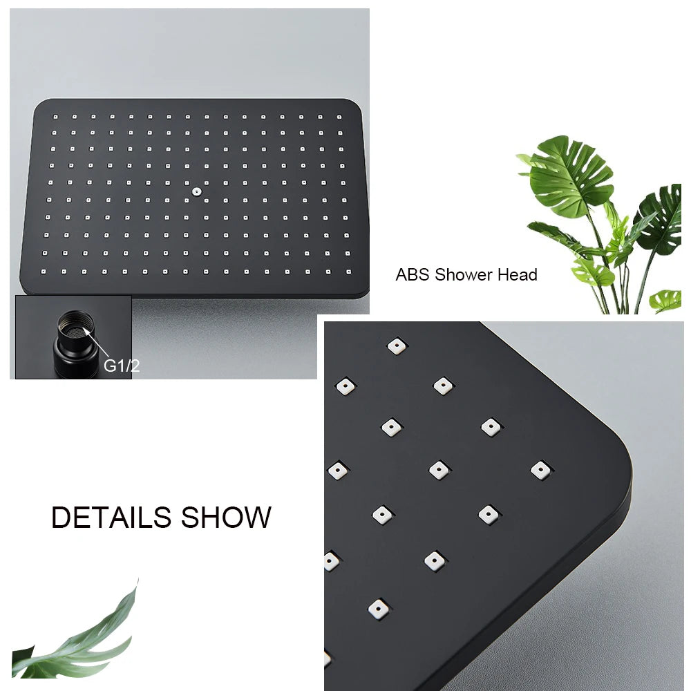 Rainfall Shower Faucet Set with Bathroom Shelf, Height-Adjustable Brass Bathtub Mixer