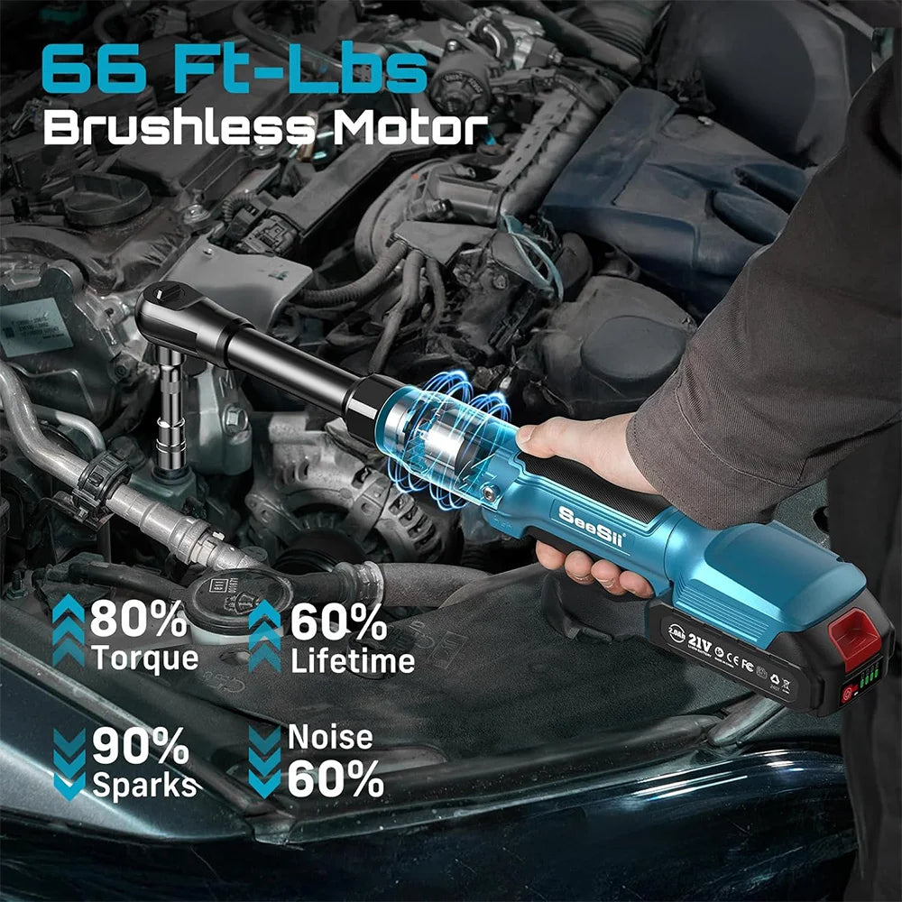 3/8" 21V 6.3'' Extended Electric Ratchet Wrench Cordless Electric Wrench Rechargeable Angle Wrench Car Repair Tools Compatible with Makita 18v Battery