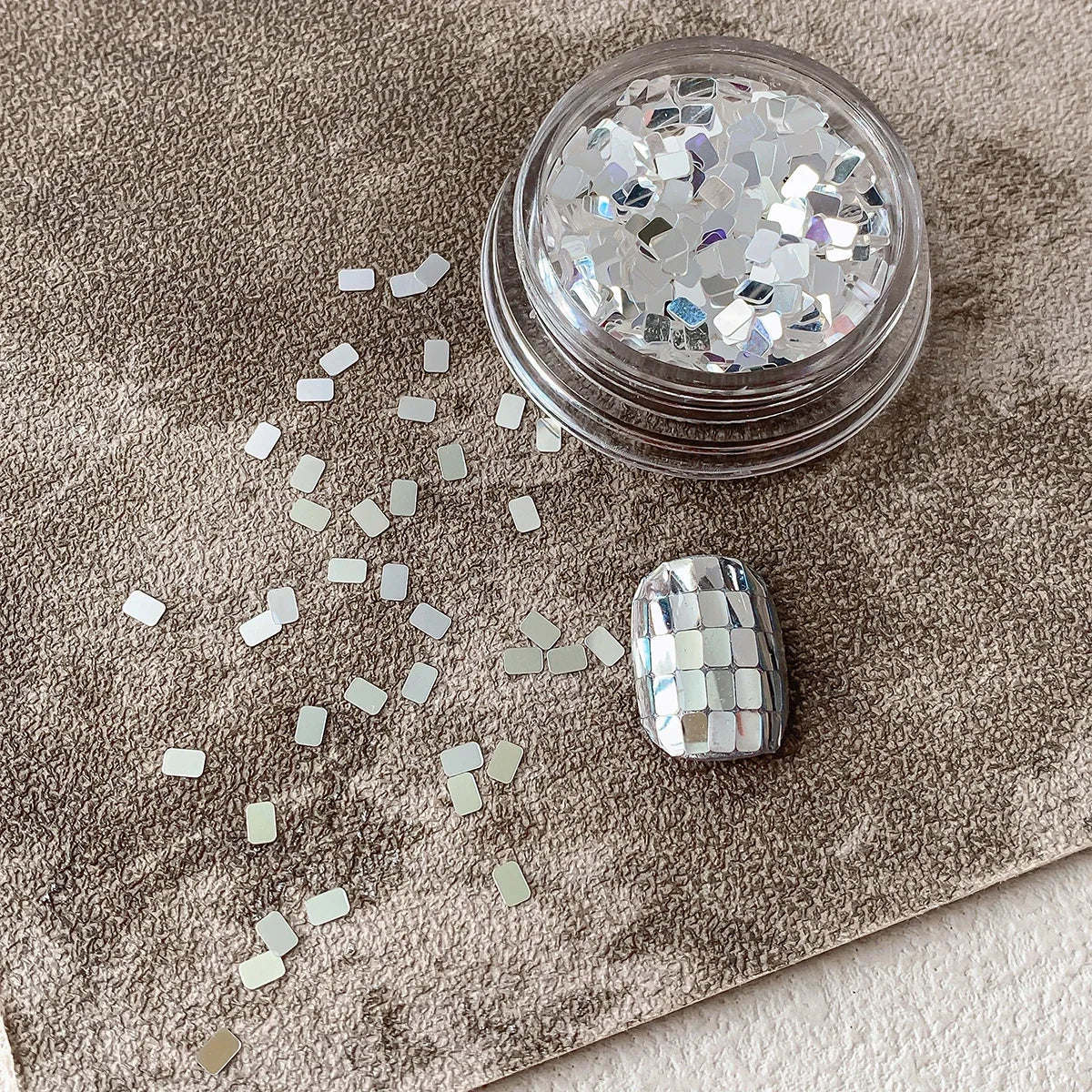 Silver Glitter Nail Charms Set