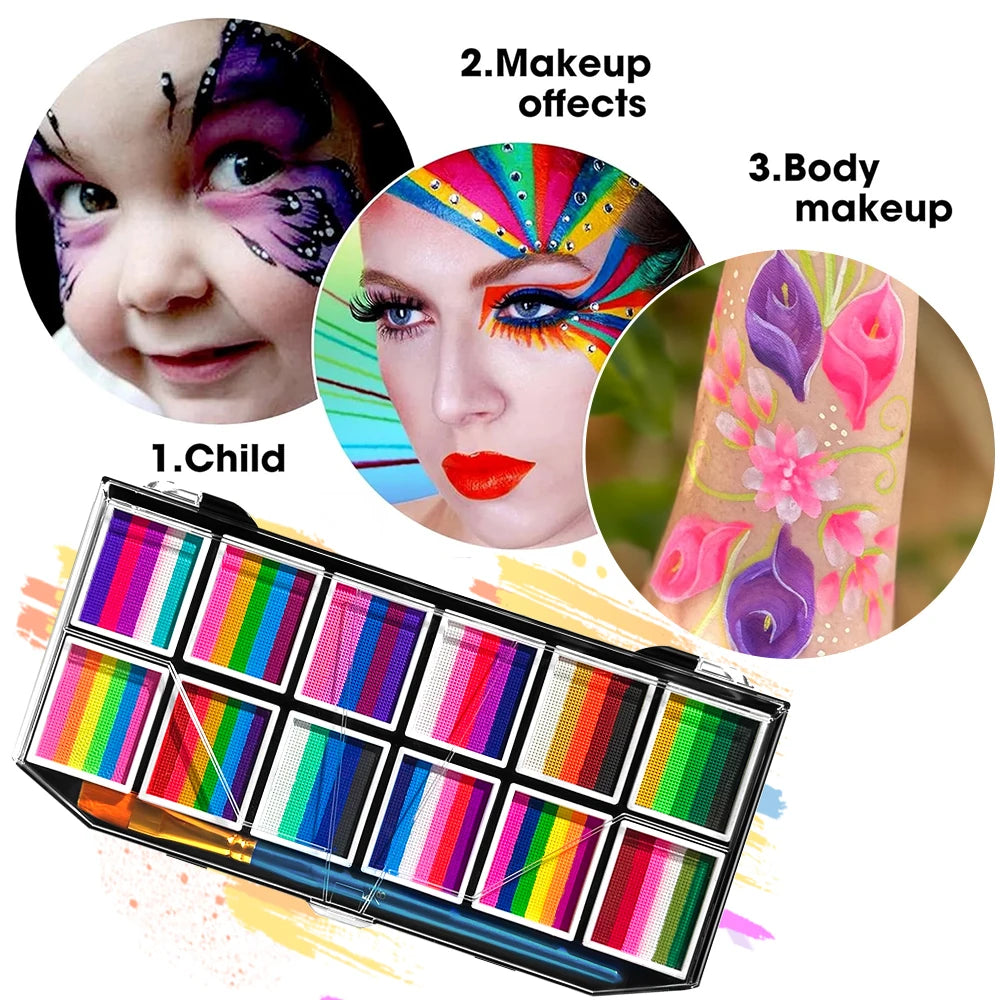 12 Colours Water-Soluble Rainbow Palette Children's Face Body Paint, Halloween Stage Makeup Body Paint Pigments Face Makeup