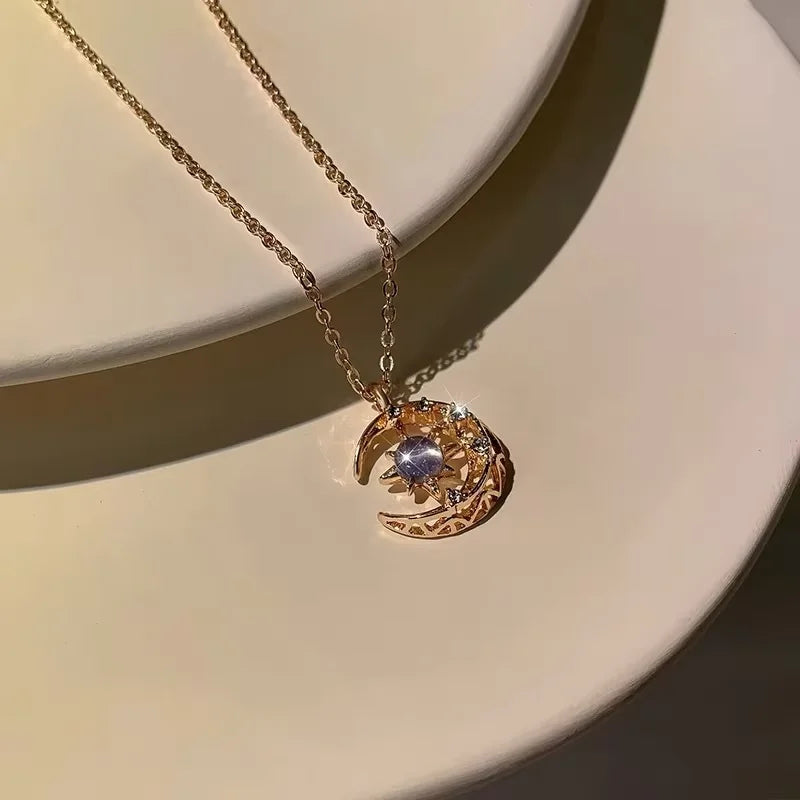 Star and Moon Pendant Necklace for Women, Dainty Clavicle Chain Jewelry