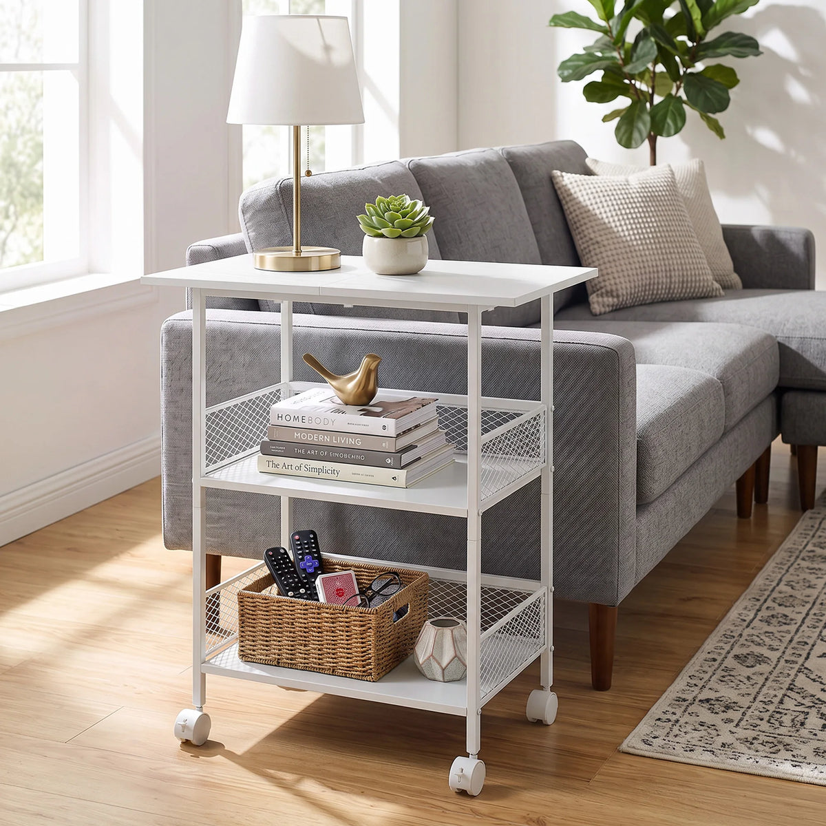 3-Tier Printer Stand with Storage Shelves, Mobile Heavy Duty Rolling Rack on Wheels for Large Printers, Black Industrial MDF and Iron, Home Office