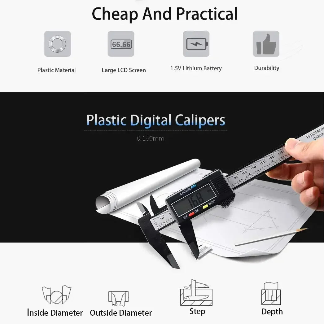 Electronic Digital Caliper, Inch and Millimeter Conversion, LCD Screen Display 0-6” Caliper Measuring Tool, Auto Power Off