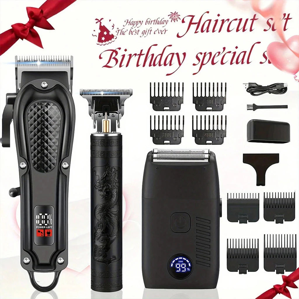 3-in-1 Cordless Hair Clipper & Trimmer Set with LED Display