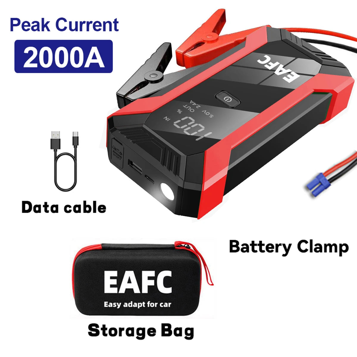 2026 Car Jump Starter 2000A/1200A Car Battery Charger Emergency Power Bank Booster for 12V Petrol Diesel Vehicles Starting