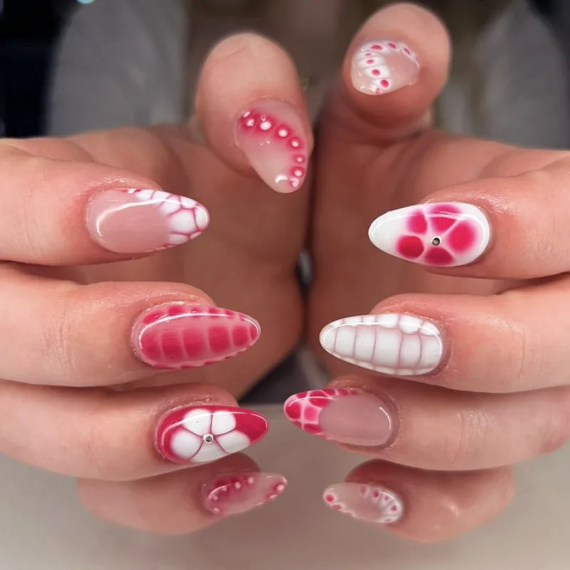 24Pcs Almond Press On Nails, Full Coverage False Nails (Random Style)