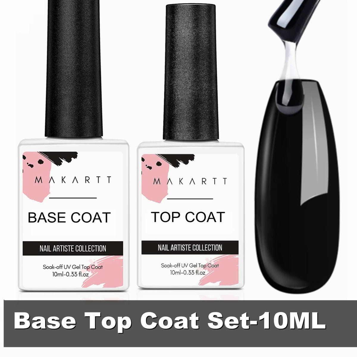 Gel Top Coat and Base Coat Set, No Wipe Shine Finish Soak Off Gel Base Top Coat Long Lasting LED Nail Lamp Gel Polish