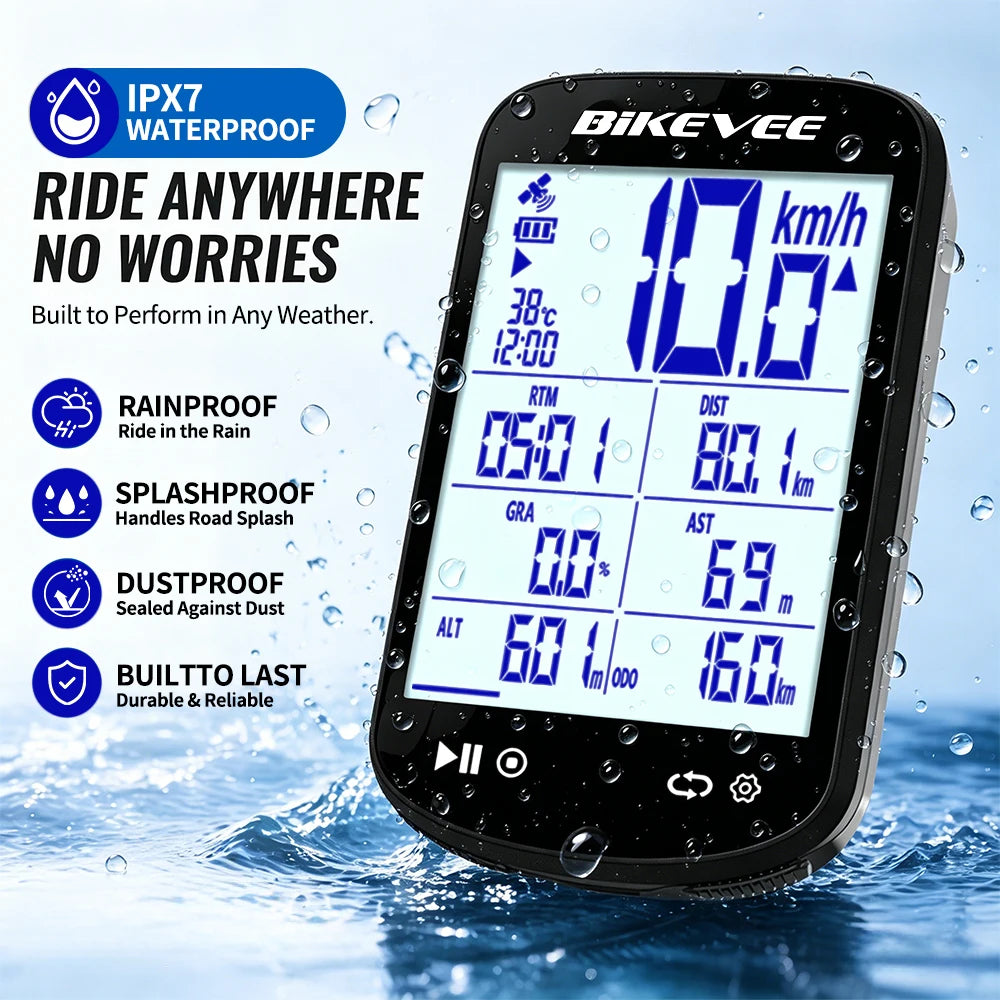 BIKEVEE Newest Sunlight-Readable 2.6" LCD Multiple Data Display GPS Bluetooth Wireless Bicycle Computer Multifunctional Rechargeable Bike Speedometer Odometer Stopwatch Tracker Connect with Auto Start/Stop Backlight Bike Acce