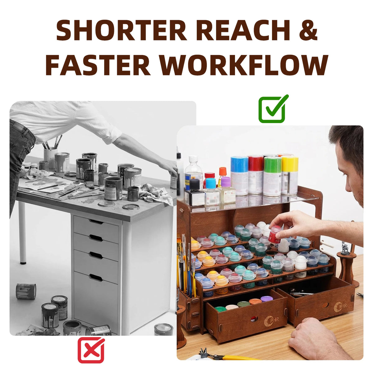 OPHIR Model Paint Organizer Wooden Paint Rack with Brush holder and Craft Tool Storage with Miniature Handle MG063UP
