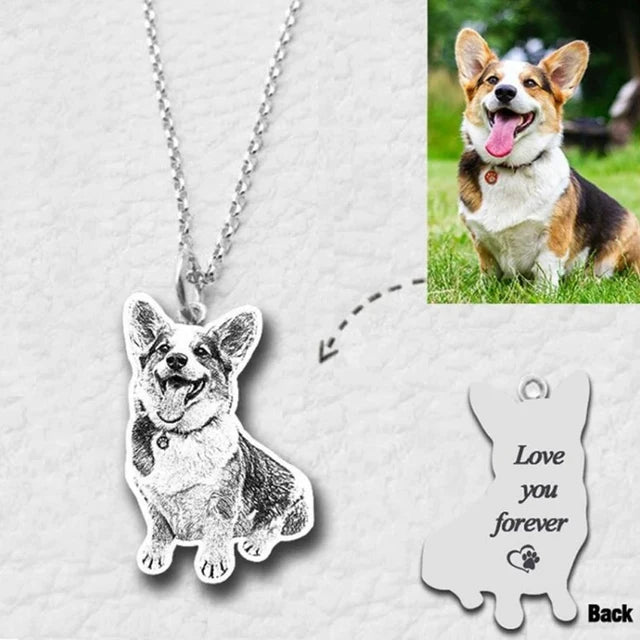 Personalized Pet Photo Necklace or Keychain, Engraved Custom Dog and Cat Memorial Pendant