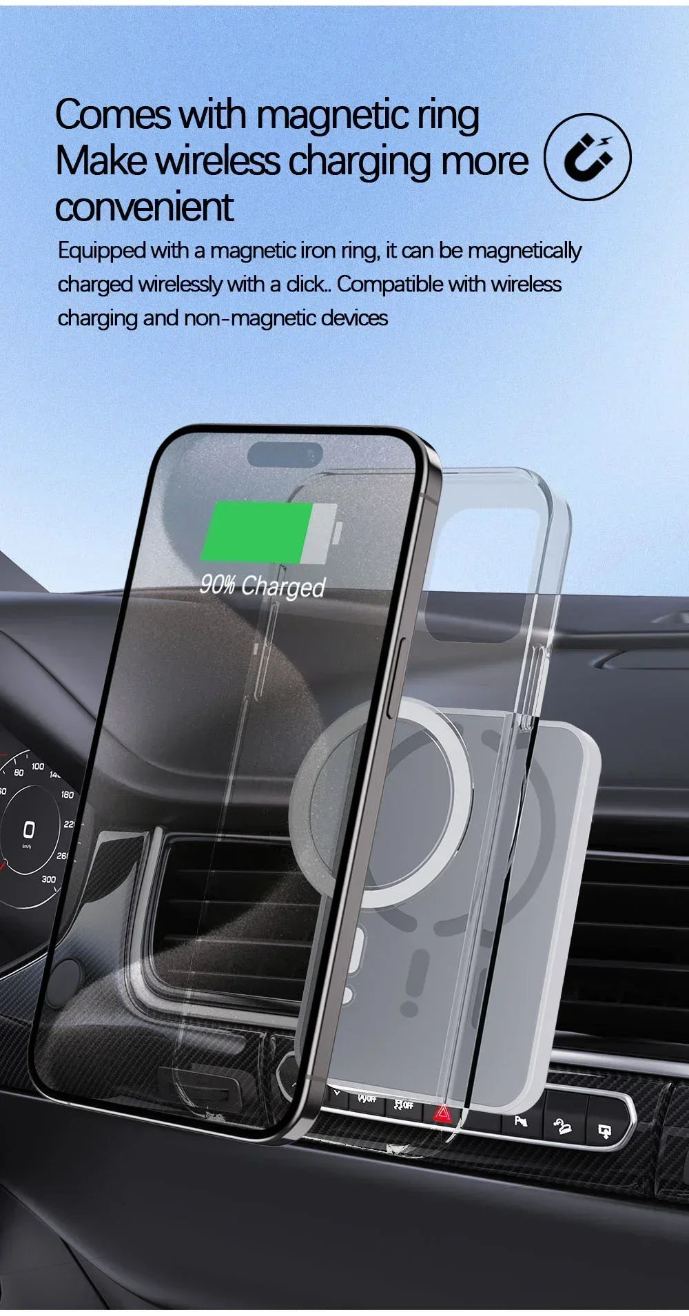 30W Magnetic Wireless Car Charger Vent Mount