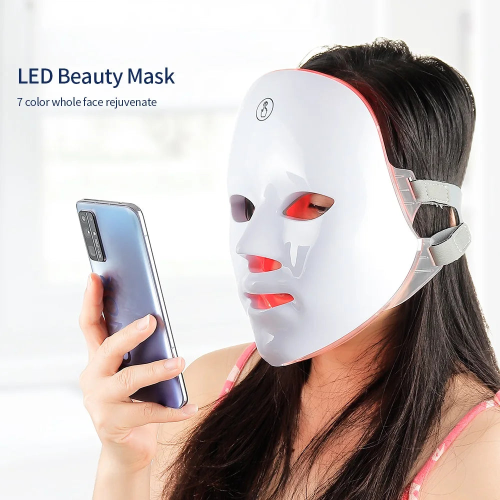 Wireless LED Face Mask with 7 Light Colors, Rechargeable Portable Facial Skincare Device