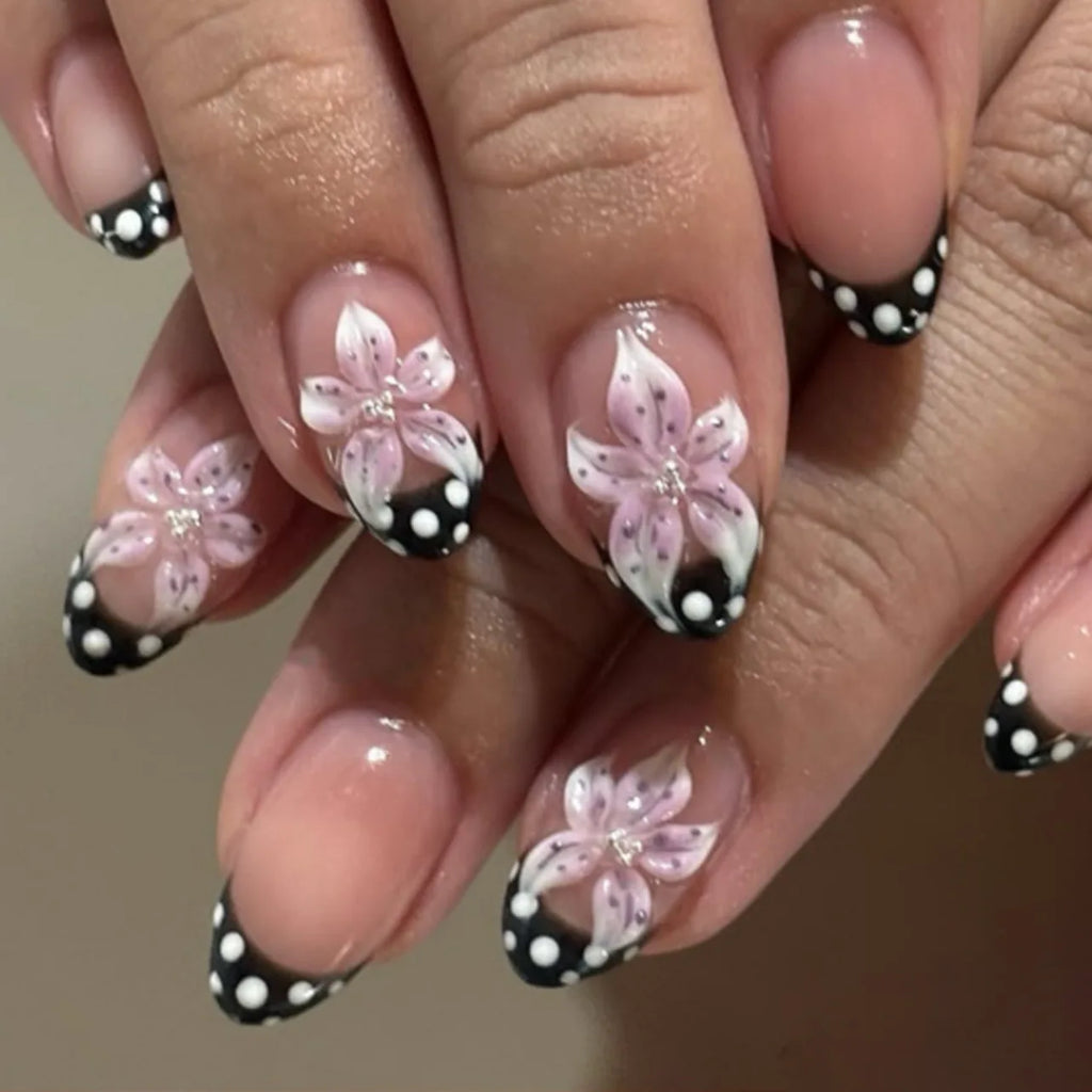 24Pcs Almond Press On Nails, Full Coverage False Nails (Random Style)