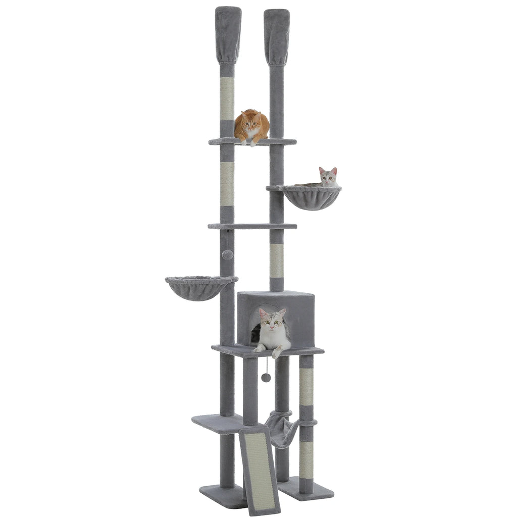 Cactus Cat Tree Floor to Ceiling Cat Tower 7 Tiers Cat Climbing Tree with Cozy Hammocks and Condos 5 Platforms Scratching Posts