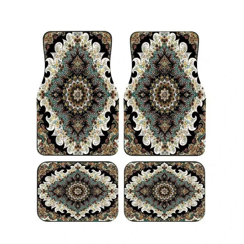 Red Bohemian Paisley Car Floor Mats, 4-Piece Universal Anti-Slip Auto Carpet Set