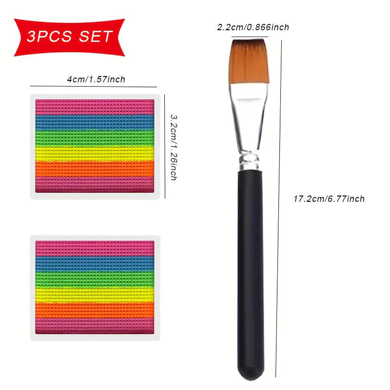 Rainbow Face and Body Paint Set-2pcs Split Cake Face Paint with Brush,Rainbow Face Painting Kit for Halloween Cosplay Art SFX