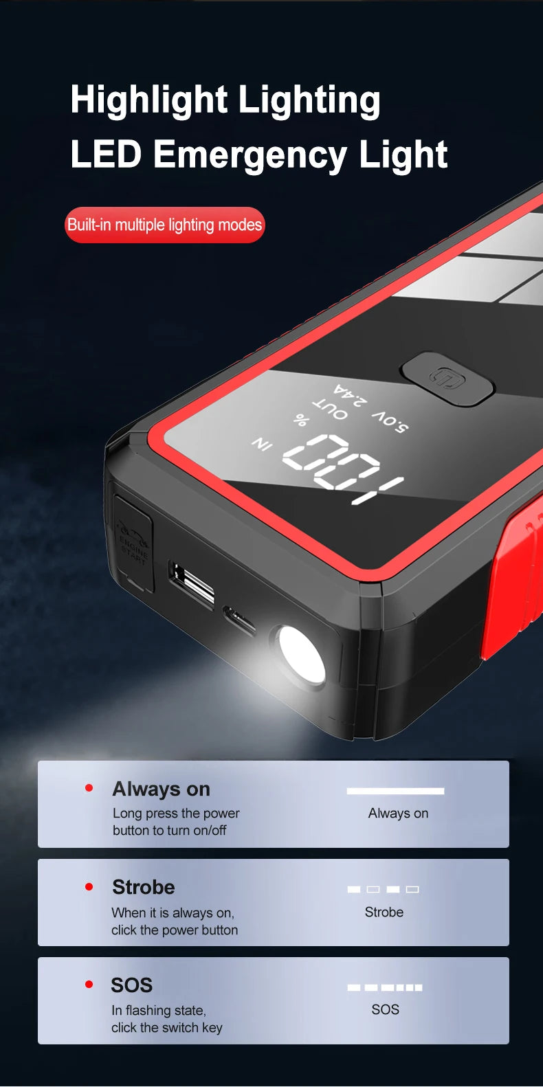 12V Car Jump Start 600A-2000A Car Battery Starter Booster Auto Starting Device Emergency Start Portable Power Bank