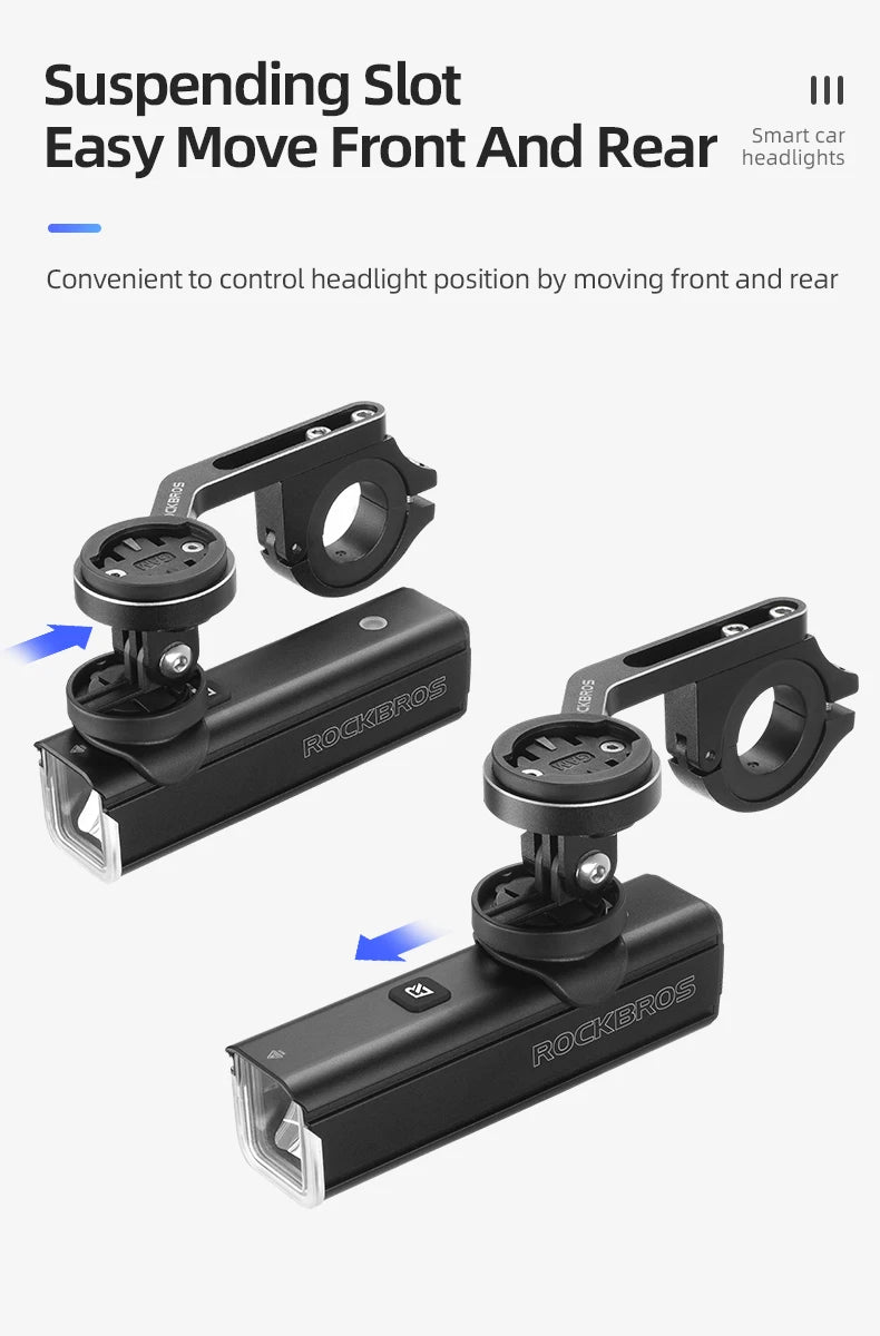 ROCKBROS Bike Light 1500LM 5000mAh Bicycle Lights IPX6 Aluminum Type-C Rechargeable Smart Brightness Sense Adjust Cycling Lamp
