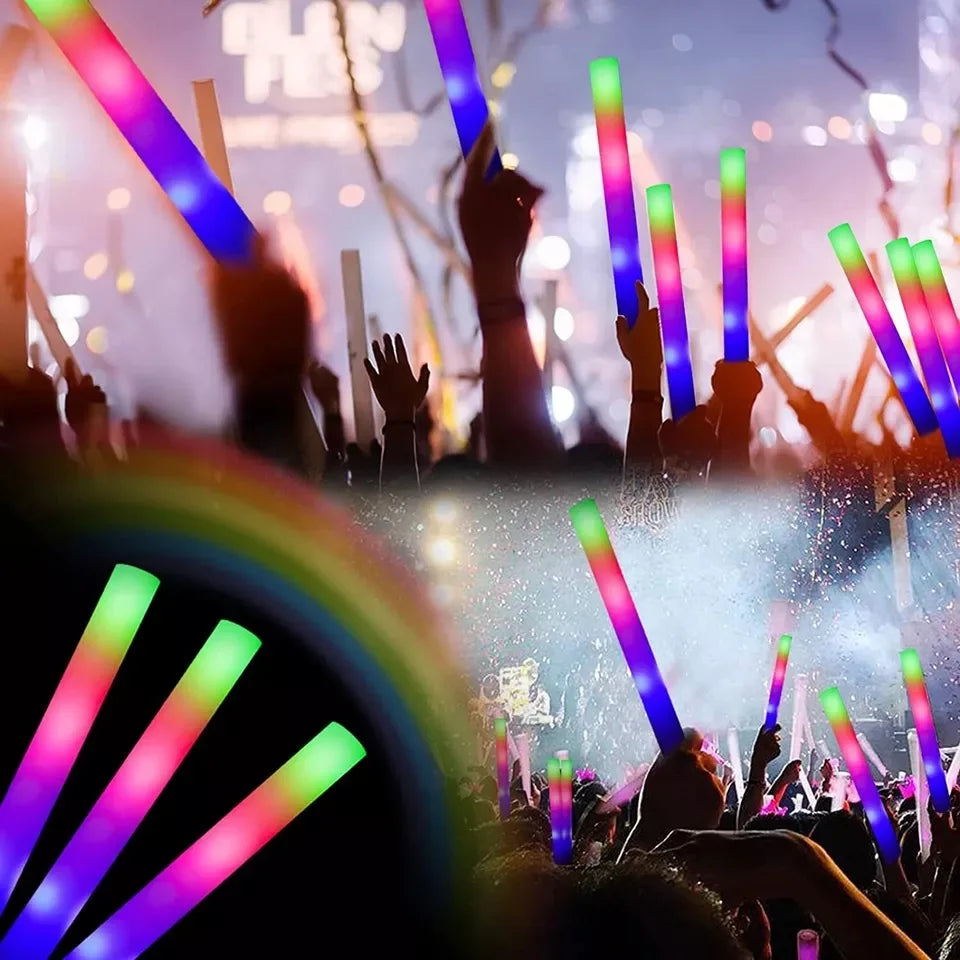 100Pcs LED Glow Sticks Bulk Colorful RGB Glow Foam Stick Cheer Tube Dark Light for Xmas Birthday Wedding Party Supplies