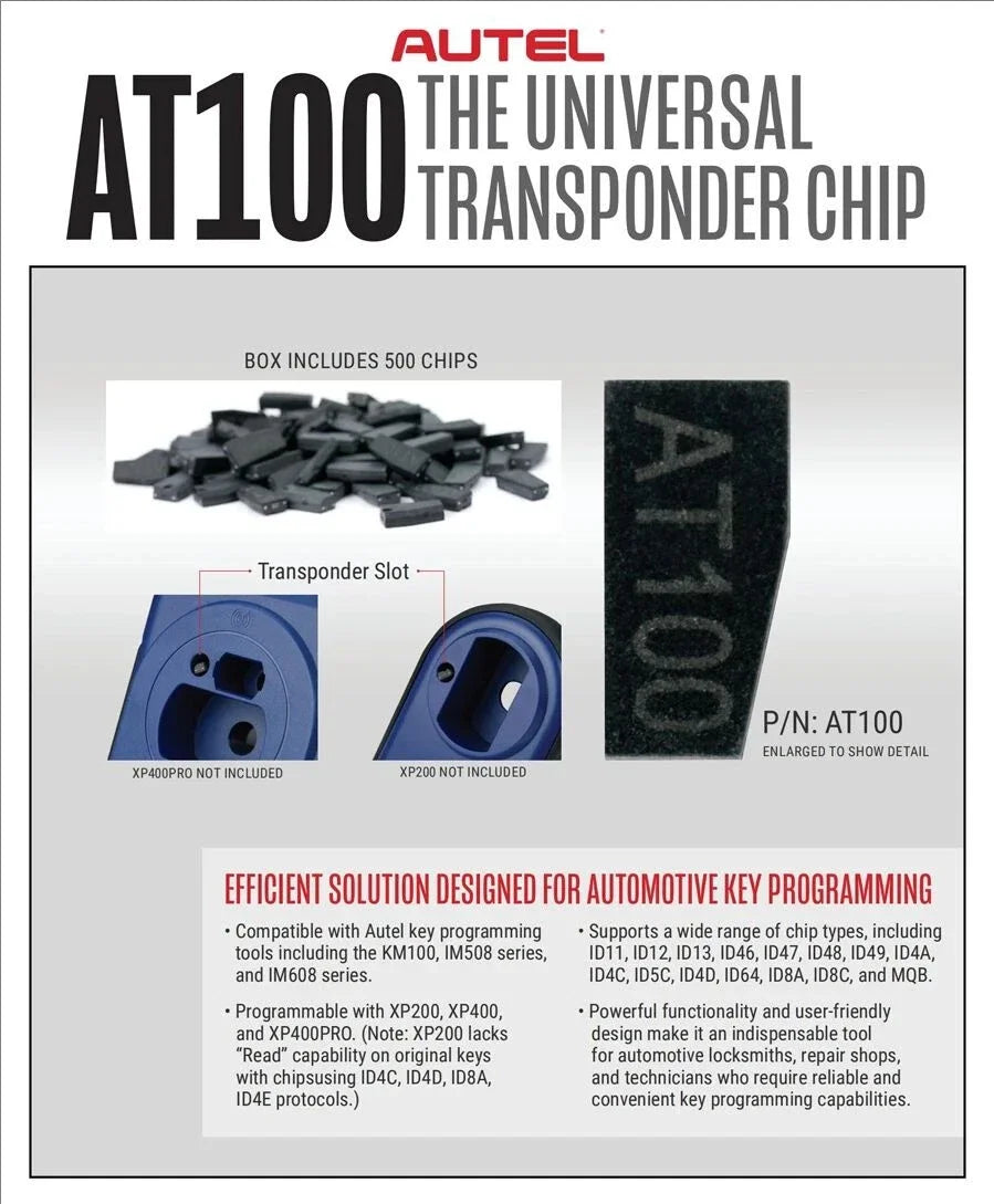Autel AT100 Universal Super Transponder Chip Works with XP200 XP400 XP400PRO Compatible KM100 IM508S IM608 Key Programming Tools