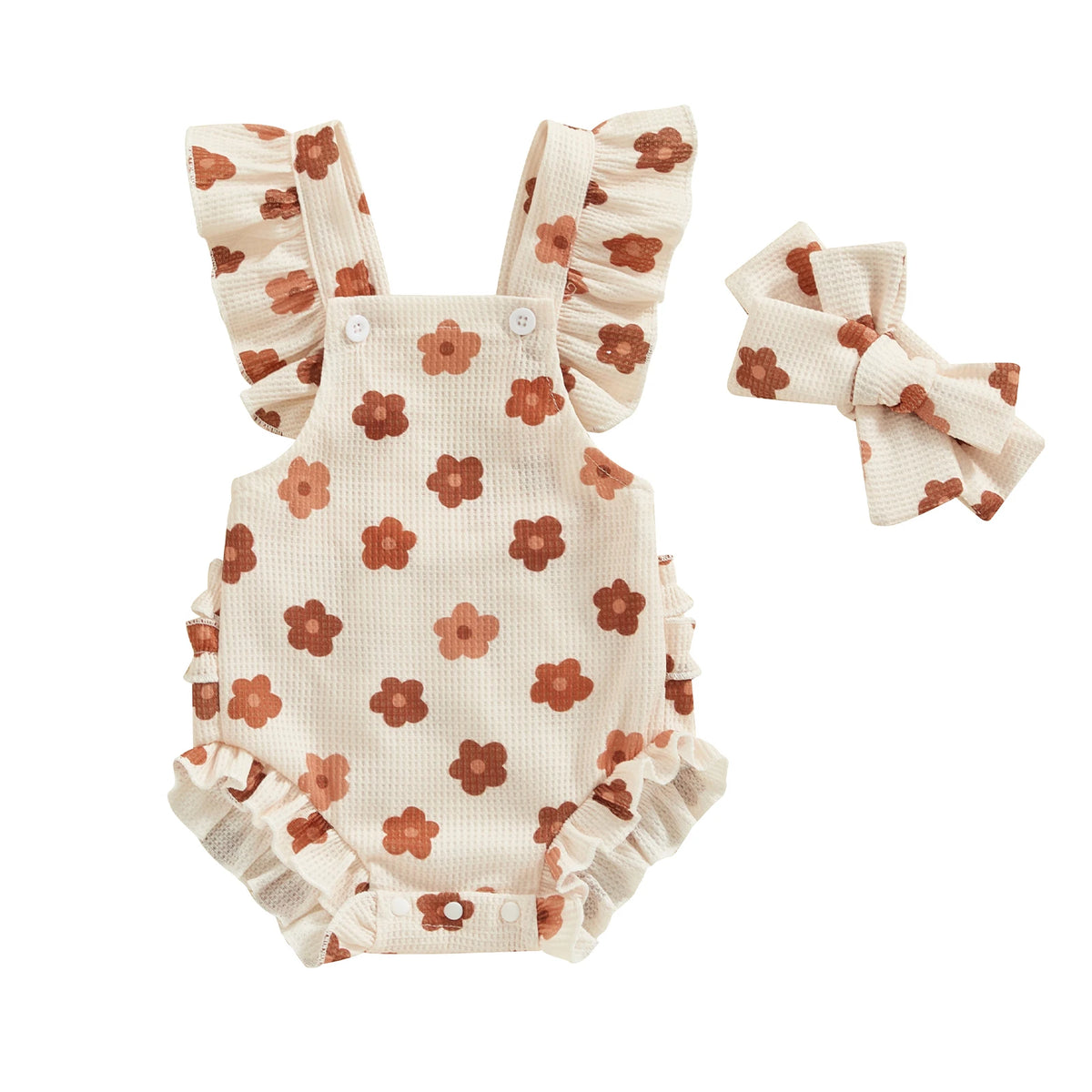 Summer Infant Baby Girls Bodysuit and Headband Flower Print Fly Sleeve Jumpsuit Casual Clothes
