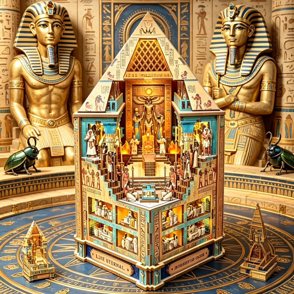 DIY Book Nook Kit, Egyptian Pyramid 3D Wooden Bookshelf Insert