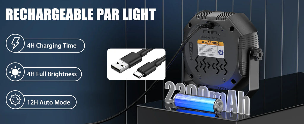U'King 1/2/4Pcs Mini RGBW 60LED Par Lights Built In Battery Rechargeable Stage Strobe Lights With Remote For Music Bar KTV Party