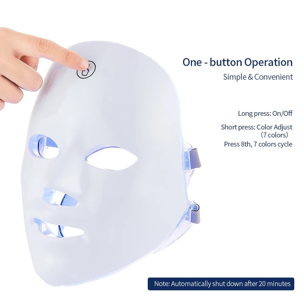 Wireless LED Face Mask with 7 Light Colors, Rechargeable Portable Facial Skincare Device